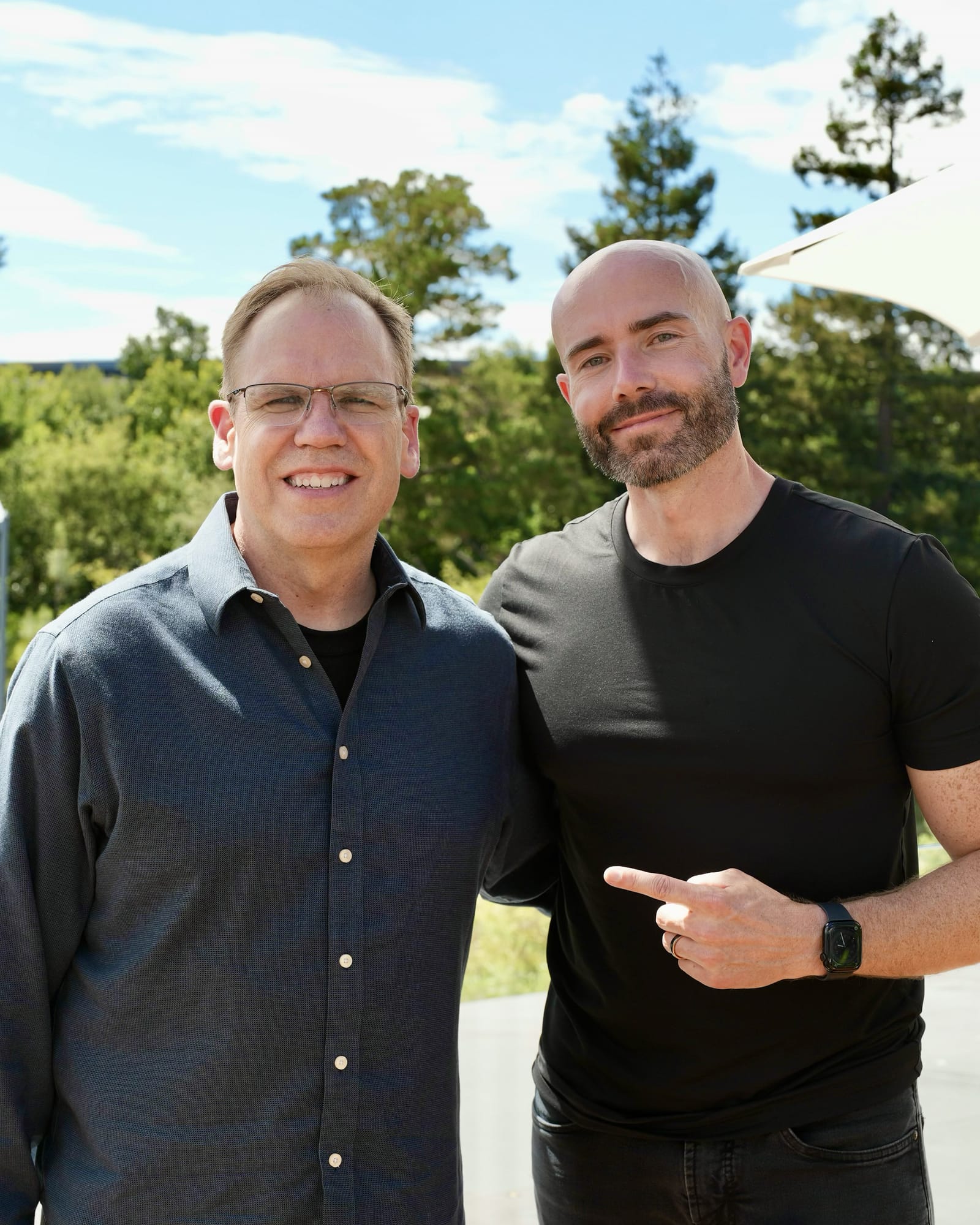 Justin Ryan meeting an Apple technology leader at Apple Park