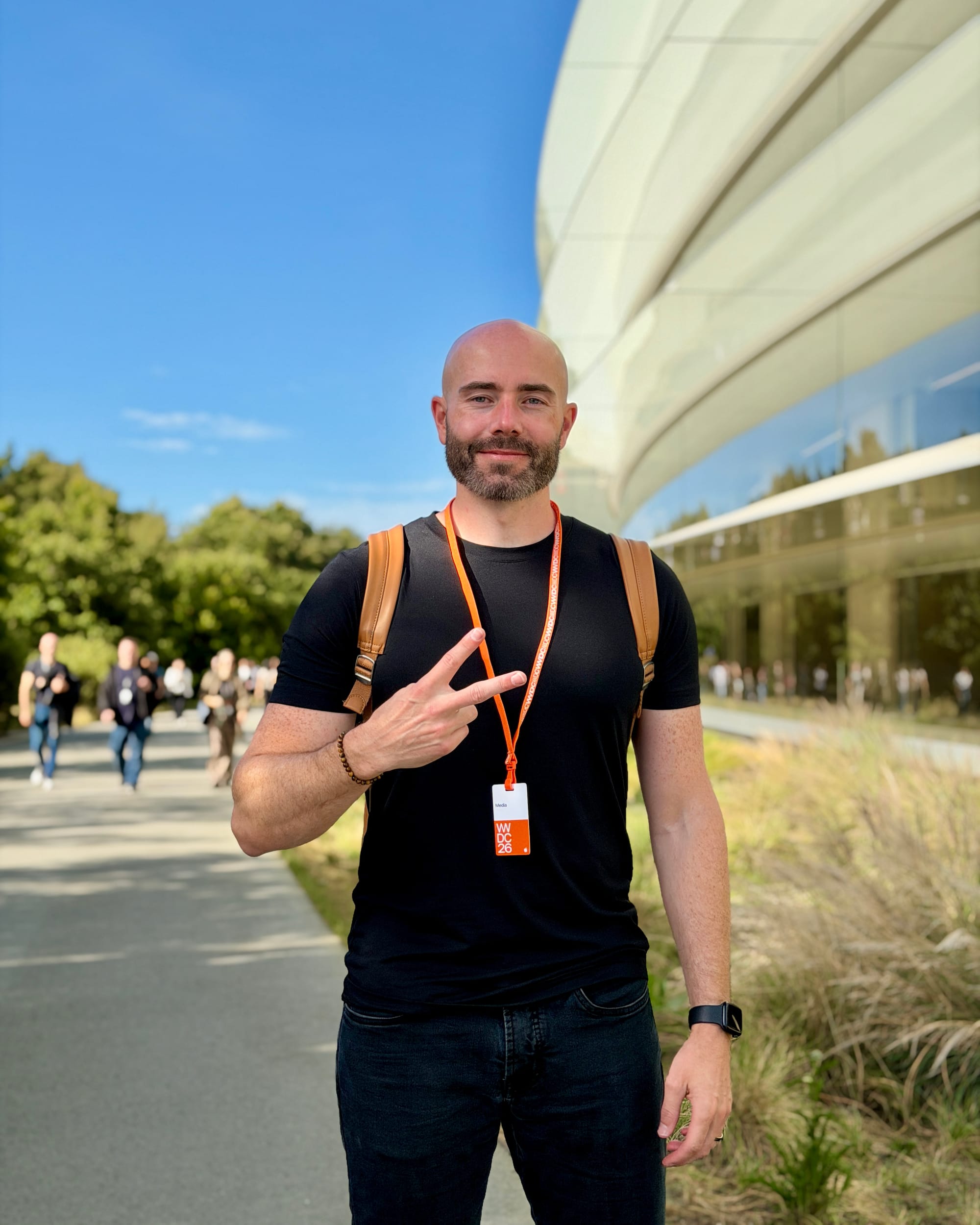 Justin Ryan smiling at Apple Park during WWDC